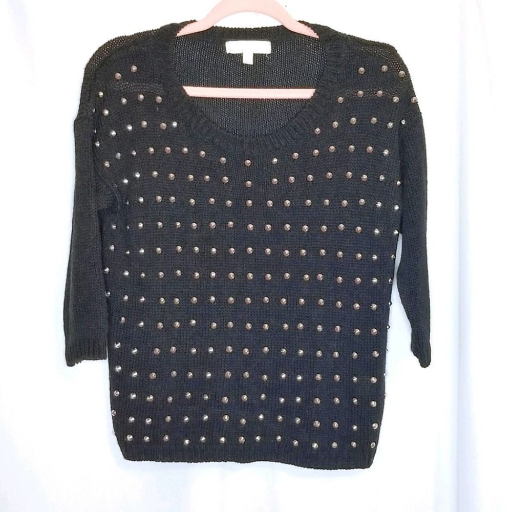 Lumière Black Acrylic Blend Scoop Neck Spike Metal Accent Sweater